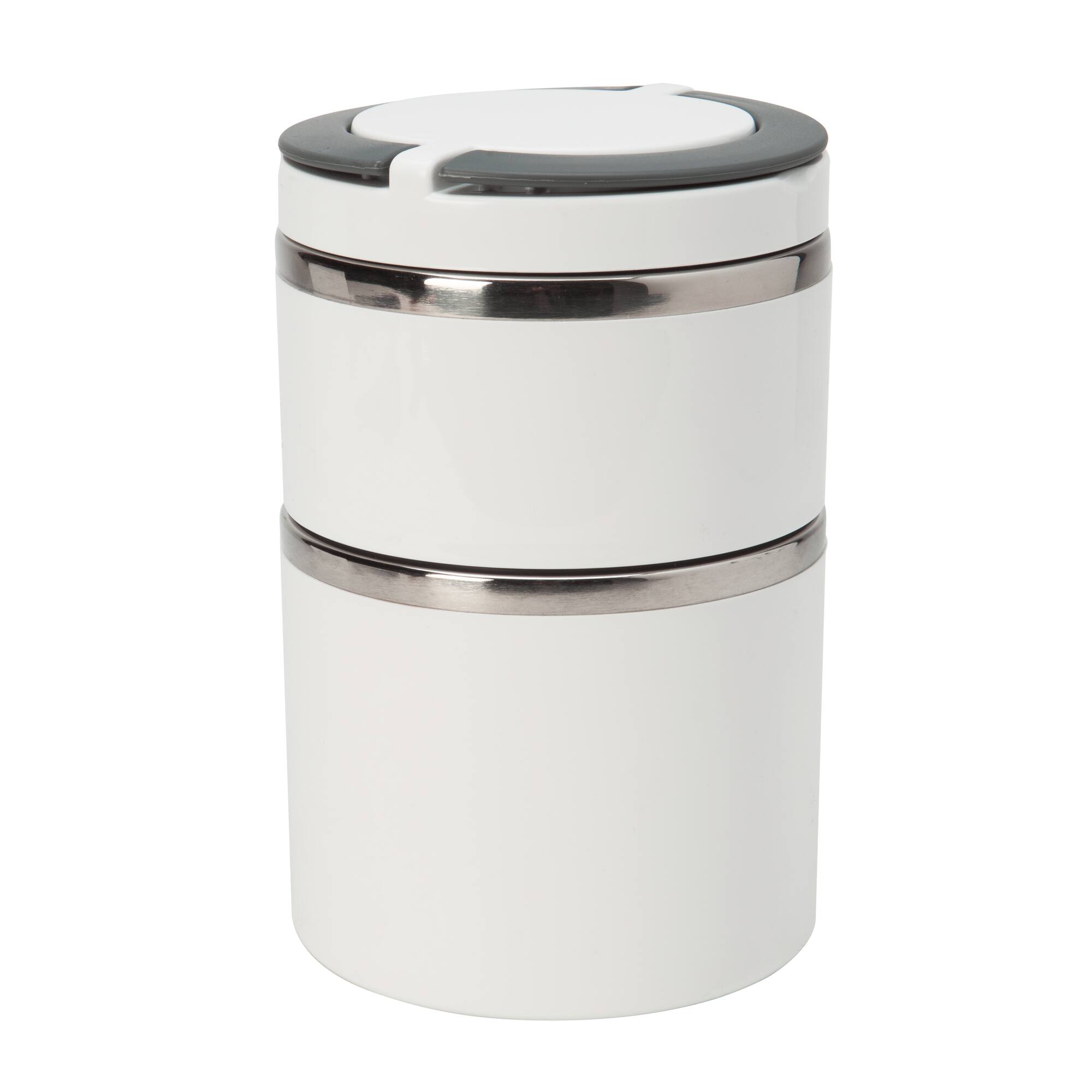 Kitchen Details 2-Tier Round Twist White Insulated Stainless Steel Lunch Box